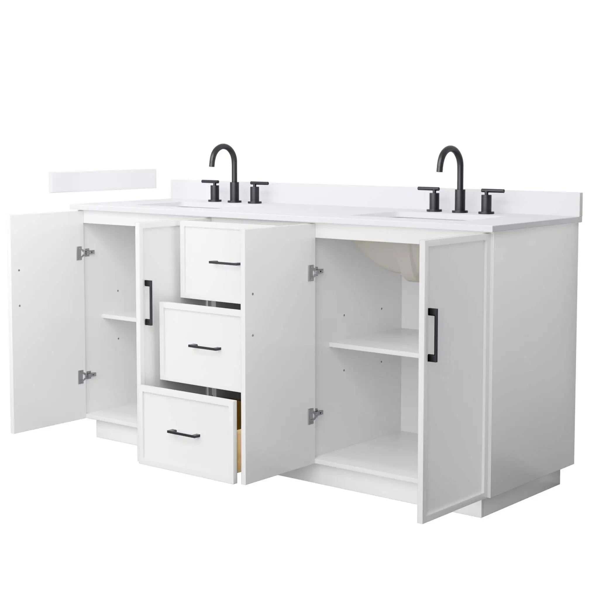 72" Elan TK Elan Double Bathroom Vanity with Toe Kick in White with Matte Black Trim by Wyndham