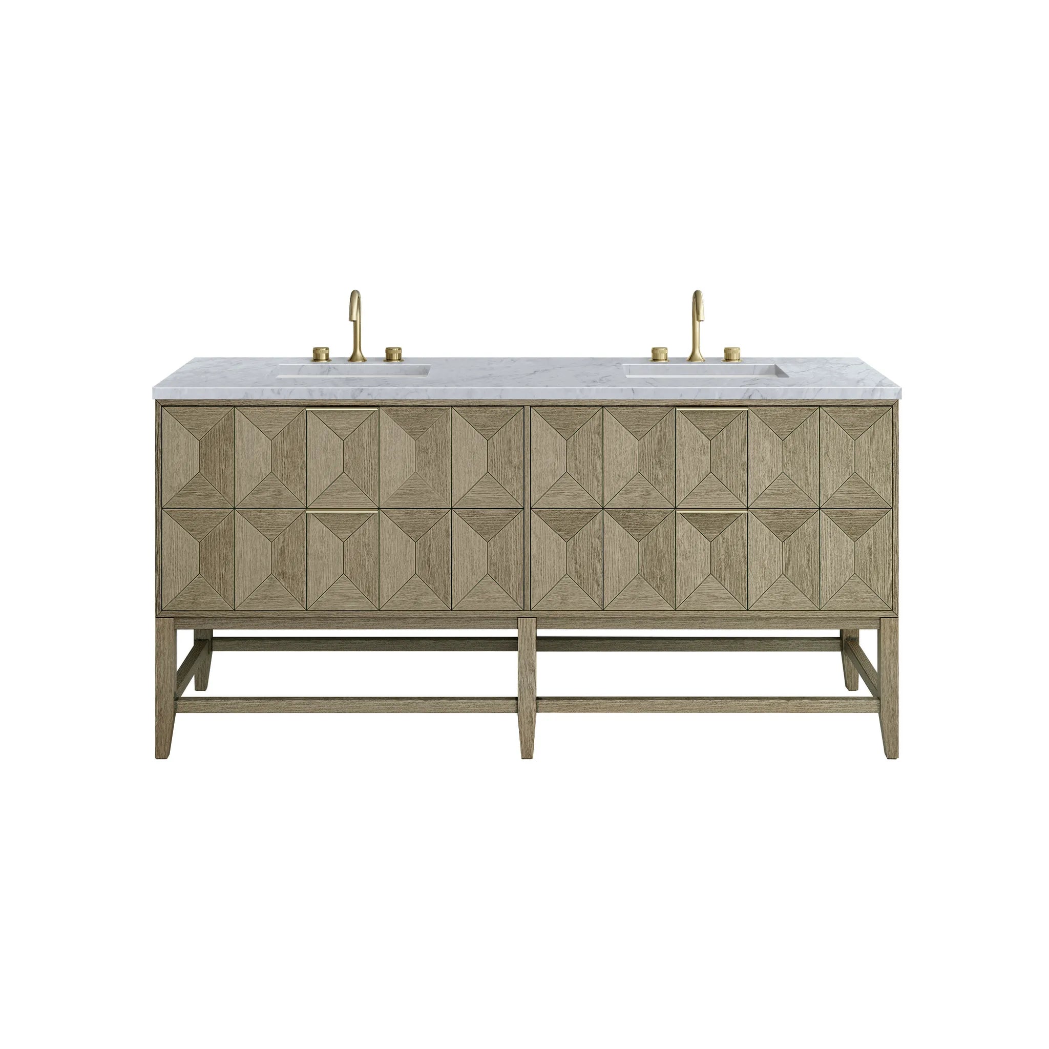 72" Emmeline Double Vanity in Pebble Oak-Carrara White Marble-8" Widespread image 1