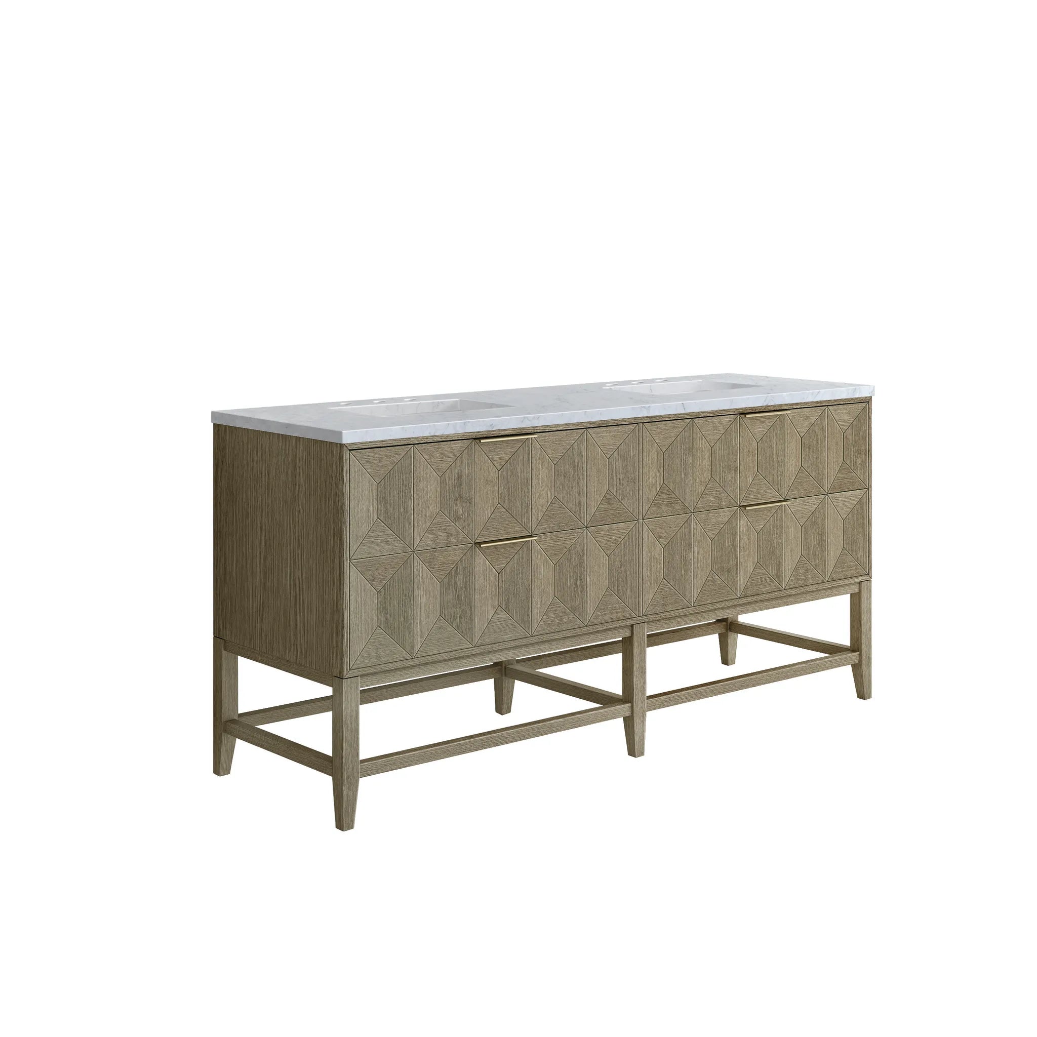 72" Emmeline Double Vanity in Pebble Oak-Carrara White Marble-8" Widespread image 6