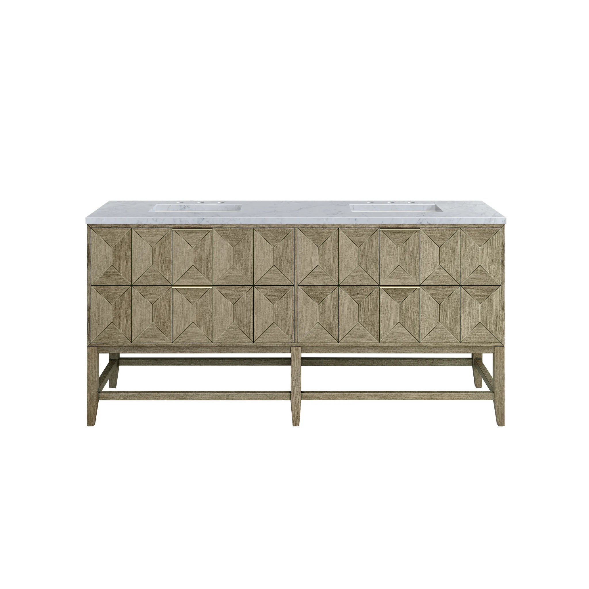 72" Emmeline Double Vanity in Pebble Oak-Carrara White Marble-8" Widespread image