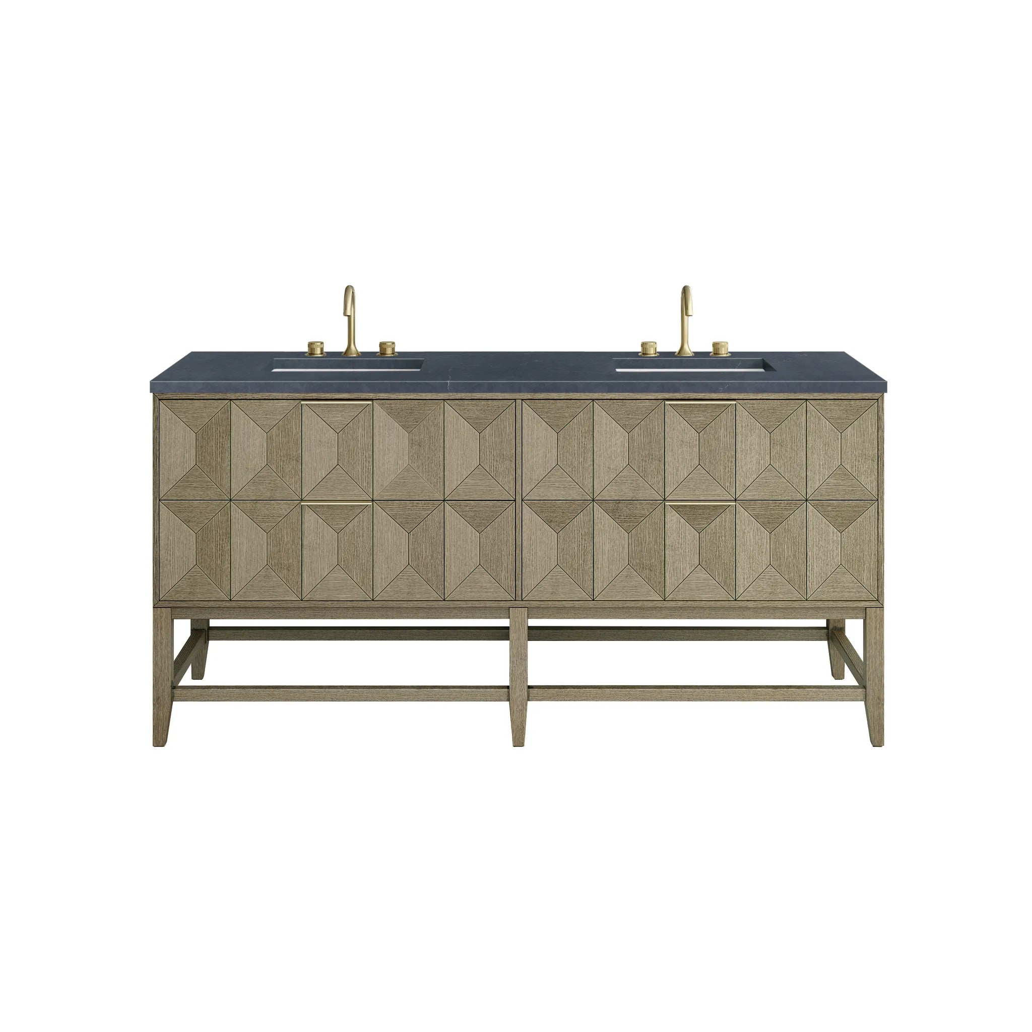 72" Emmeline Double Vanity in Pebble Oak-Charcoal Soapstone Silestone-8" Widespread image 1