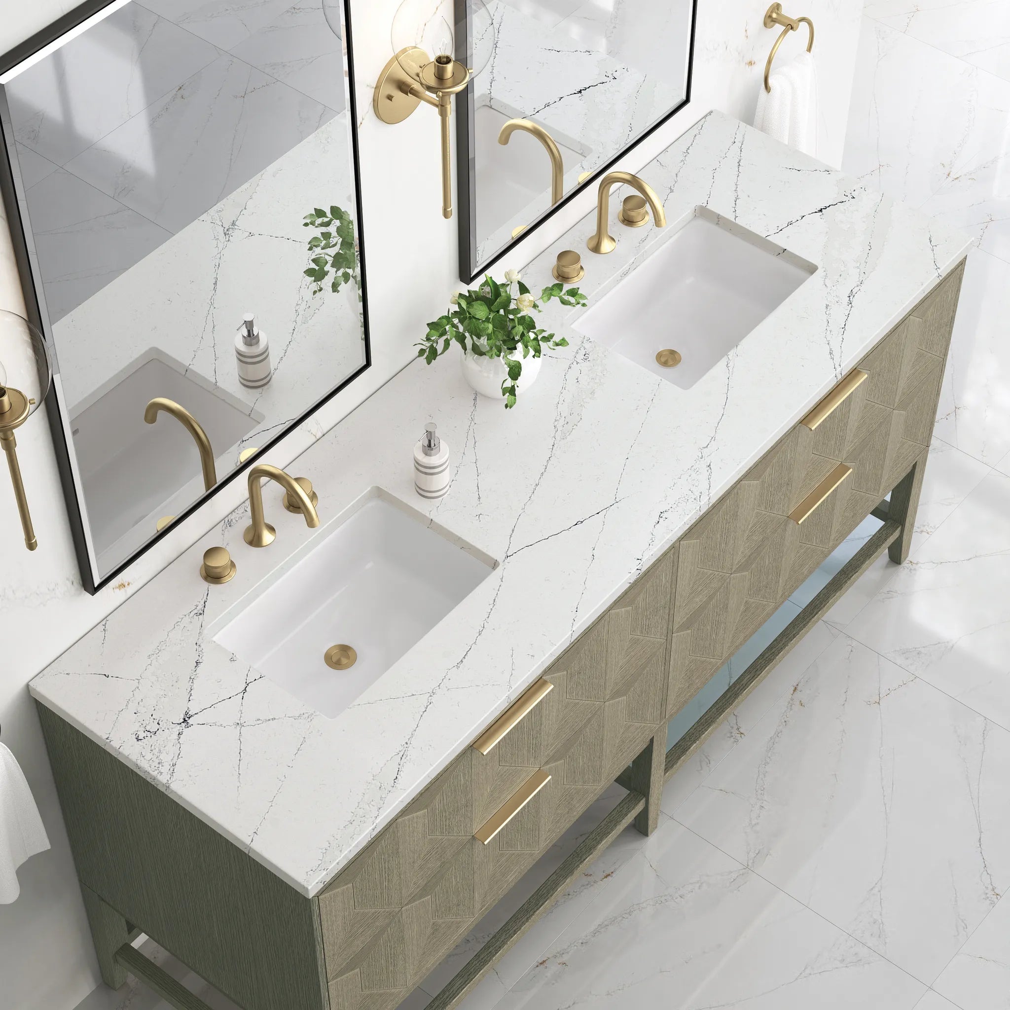 72" Emmeline Double Vanity in Pebble Oak w/FreePower Wireless Charger-Ethereal Noctis Silestone-8" Widespread image 8