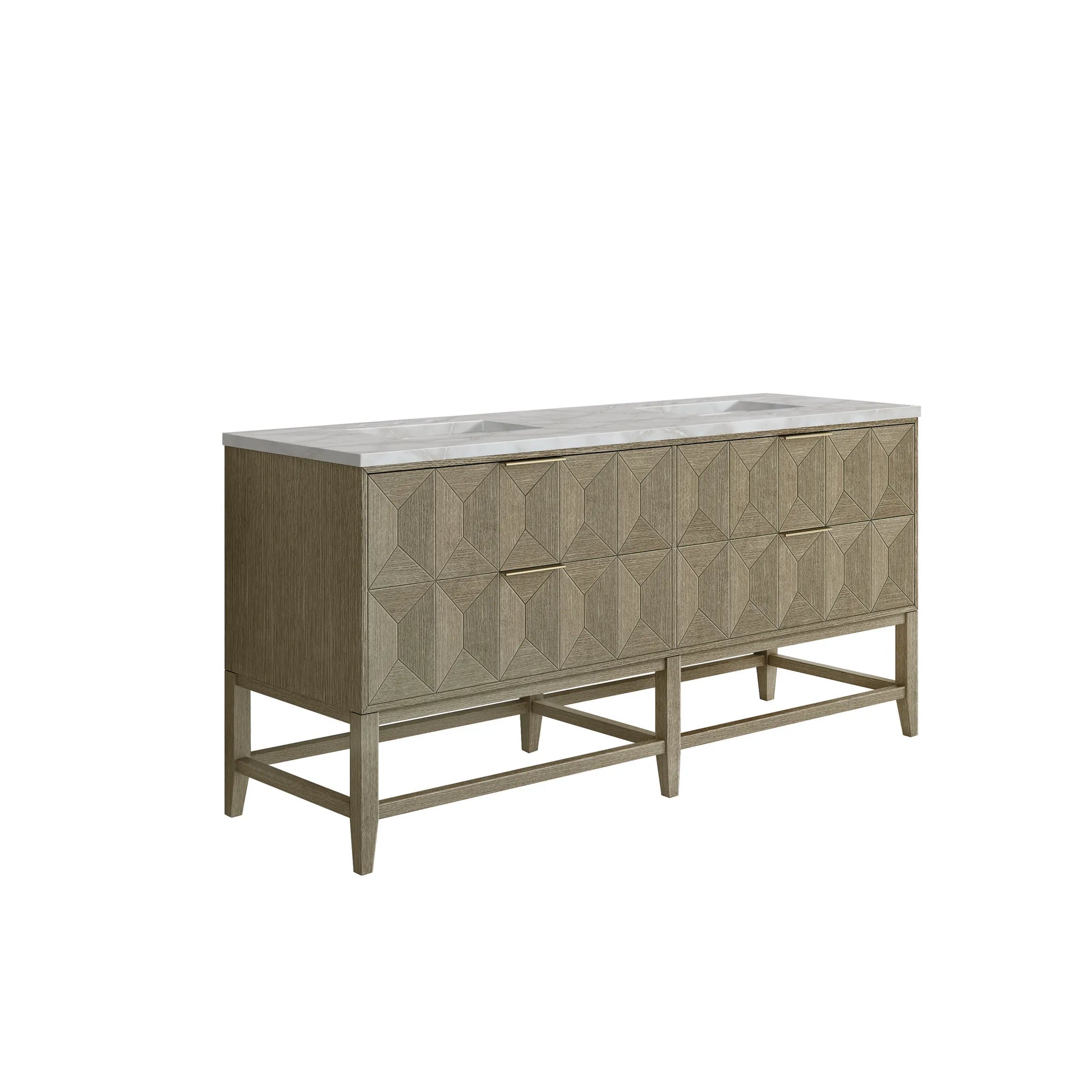72" Emmeline Double Vanity in Pebble Oak w/FreePower Wireless Charger-Victorian Silver Silestone-8" Widespread image 8