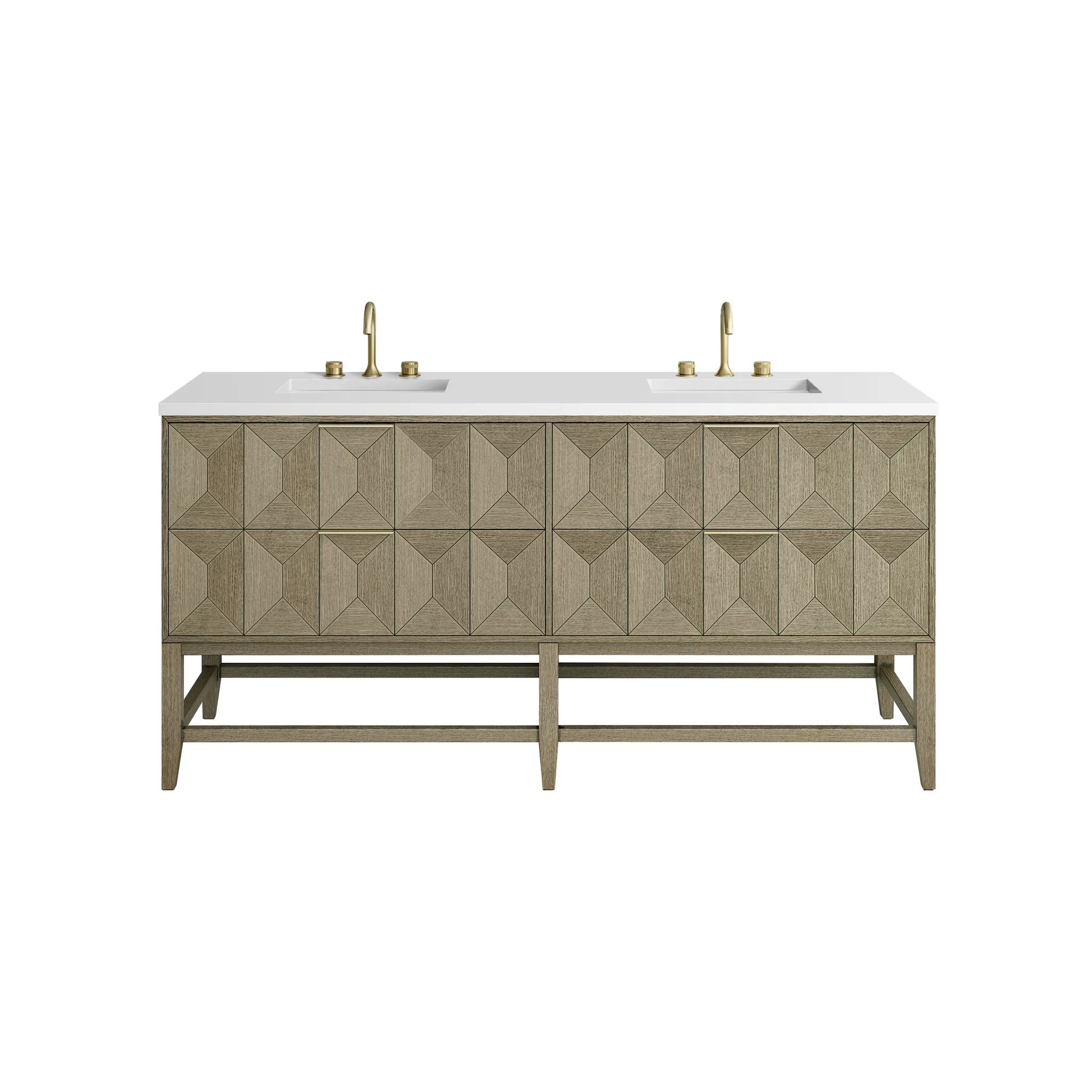 72" Emmeline Double Vanity in Pebble Oak-White Zeus Silestone-8" Widespread image 1
