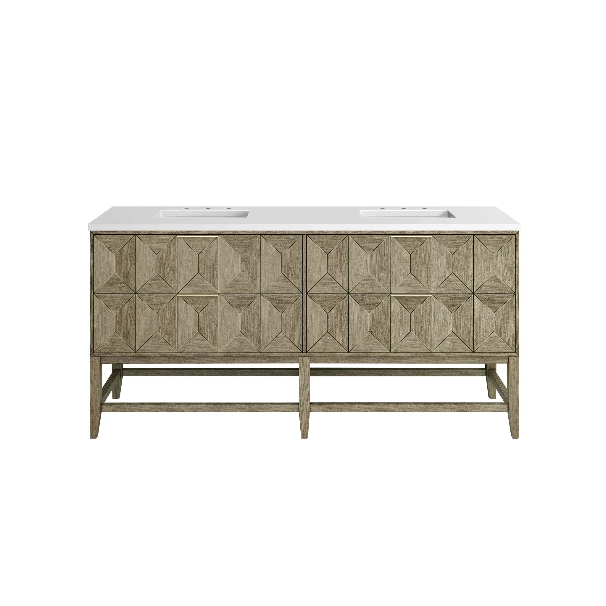 72" Emmeline Double Vanity in Pebble Oak-White Zeus Silestone-8" Widespread image
