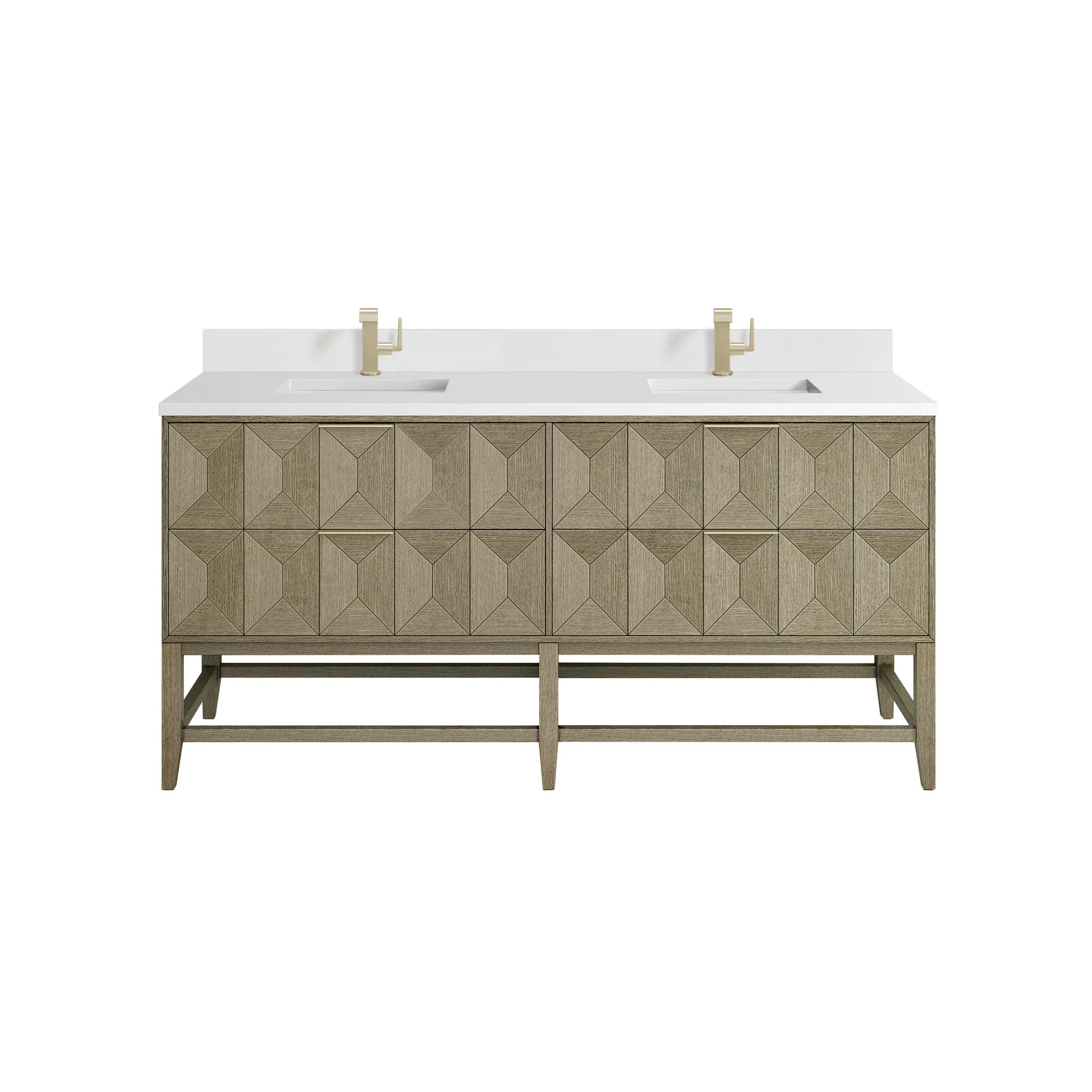 72" Emmeline Double Vanity in Pebble Oak-White Zeus Silestone & Backsplash-Single Hole image