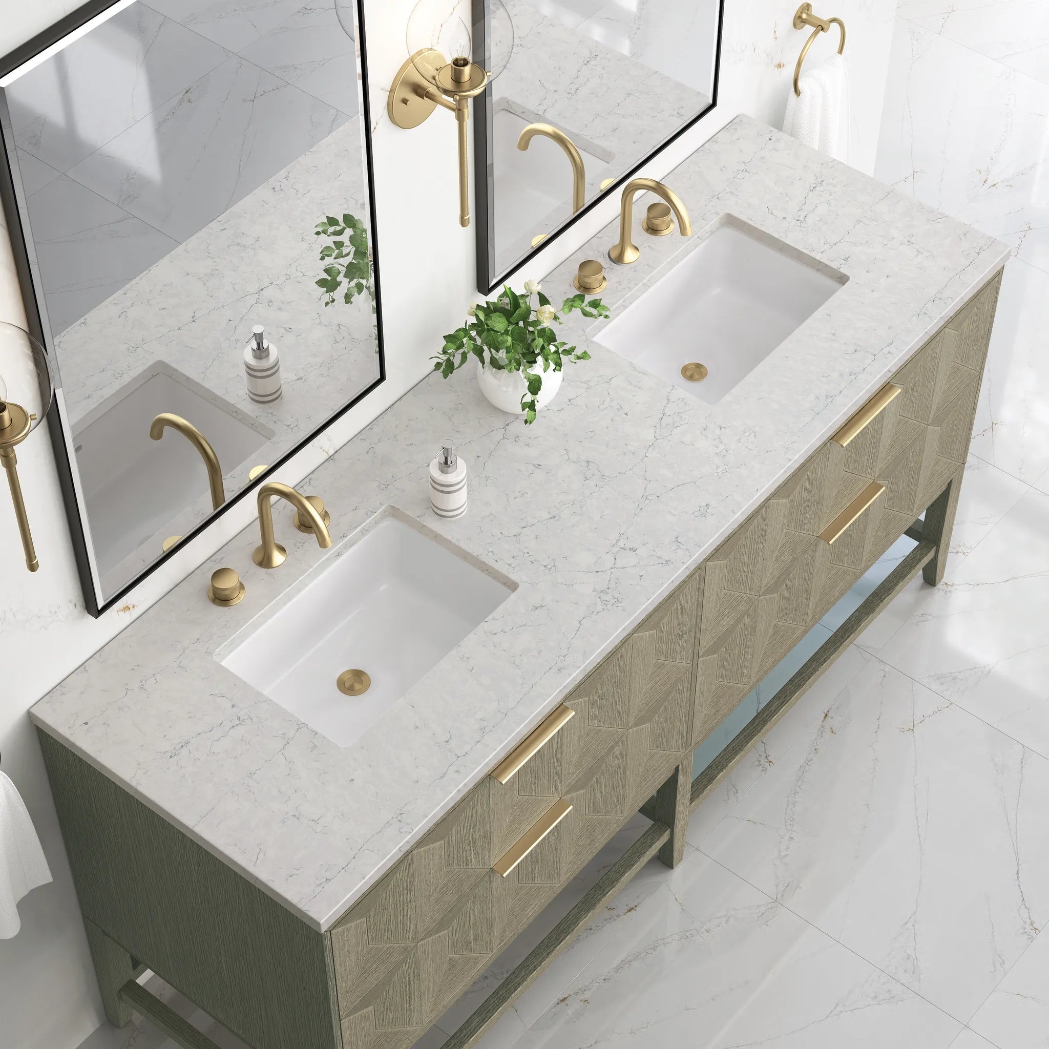 72" Emmeline Double Vanity in Pebble Oak Wireless Charger-Eternal Jasmine Pearl Silestone-8" Widespread image 8