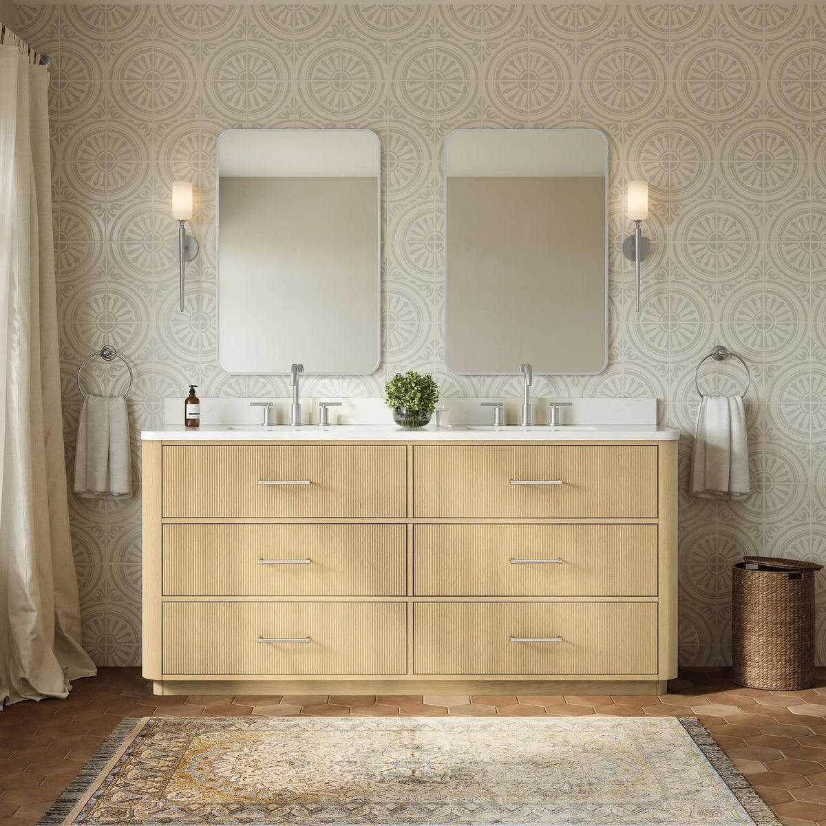 72" Francesca Double Bathroom Vanity Scandinavian Oak Brushed Nickel Trim by wyndham View 9