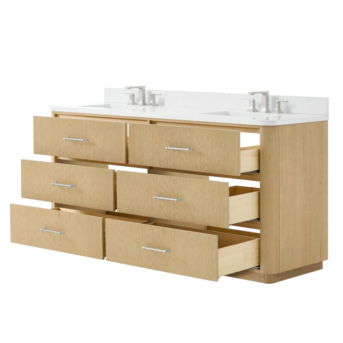 72" Francesca Double Bathroom Vanity Scandinavian Oak Brushed Nickel Trim by wyndham View 8