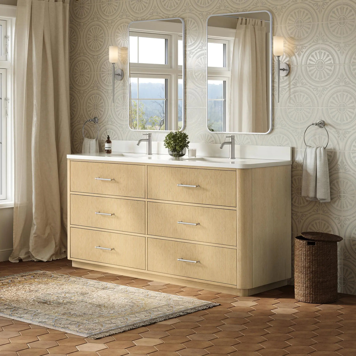 72" Francesca Double Bathroom Vanity Scandinavian Oak Brushed Nickel Trim by wyndham View 12