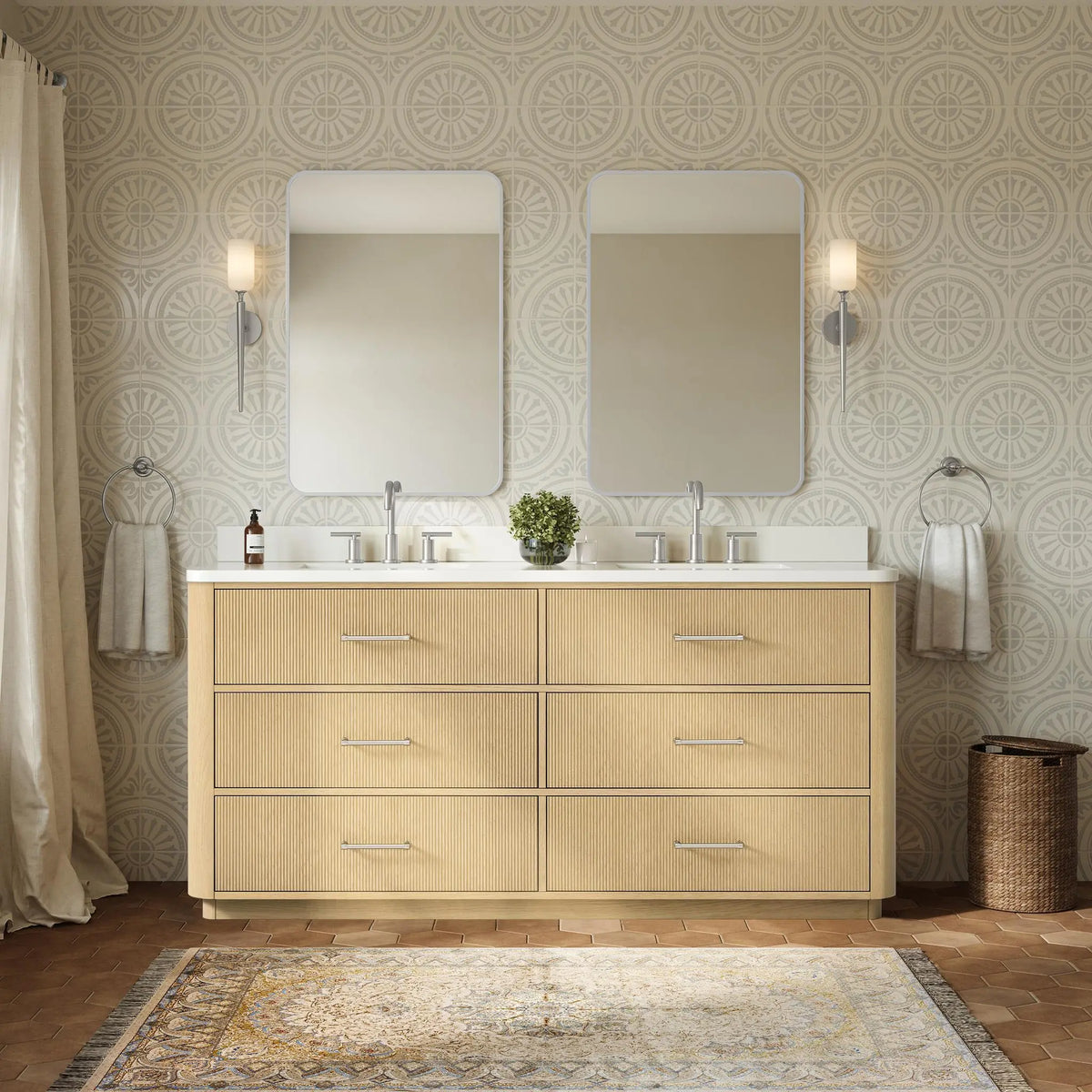 72" Francesca Double Bathroom Vanity Scandinavian Oak Brushed Nickel Trim by wyndham View 19