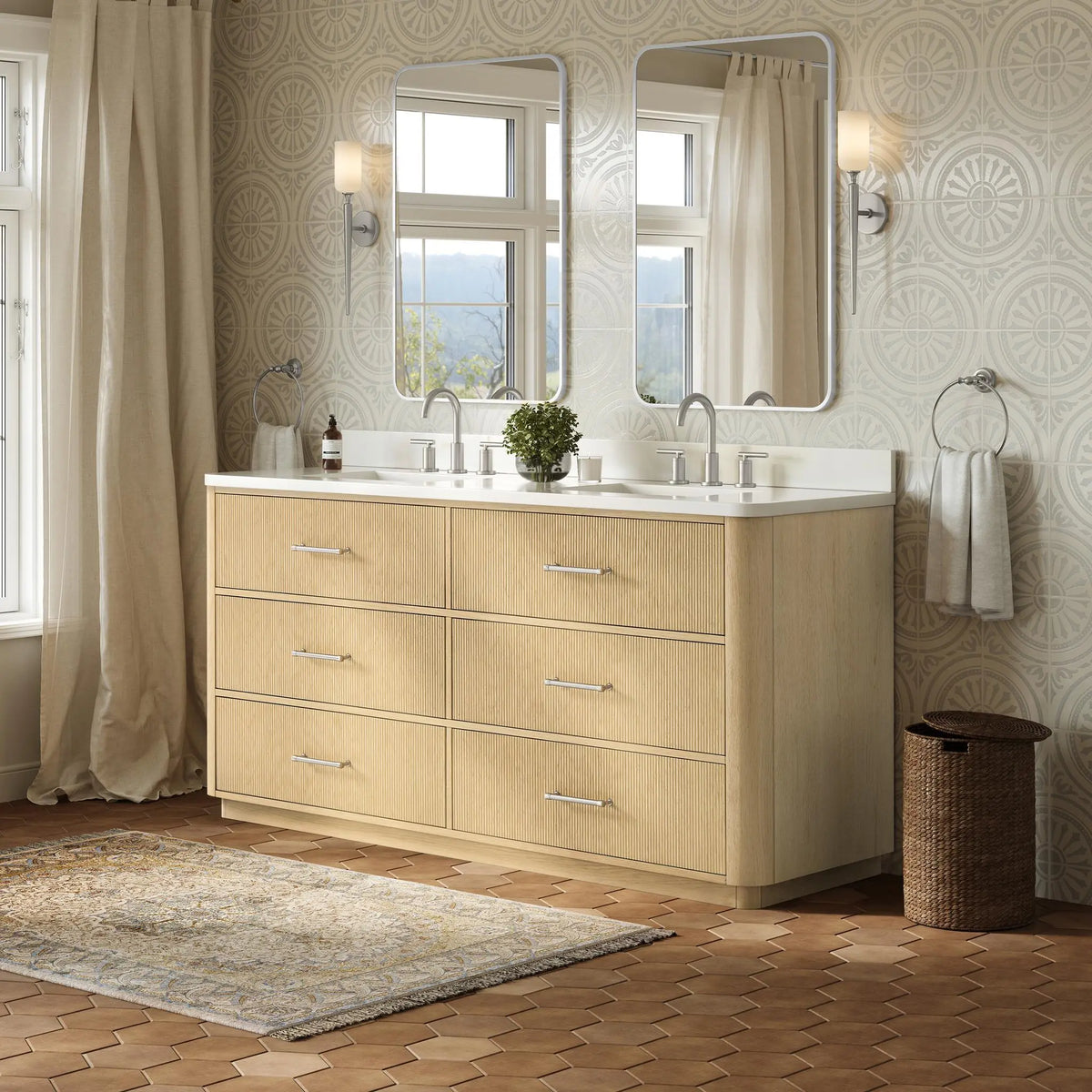 72" Francesca Double Bathroom Vanity Scandinavian Oak Brushed Nickel Trim by wyndham View 17