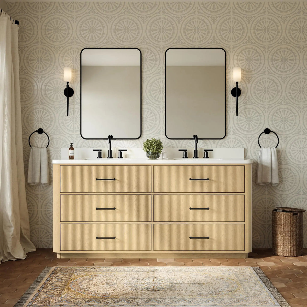 72" Francesca Double Bathroom Vanity Scandinavian Oak Matte Black Trim by wyndham View 19