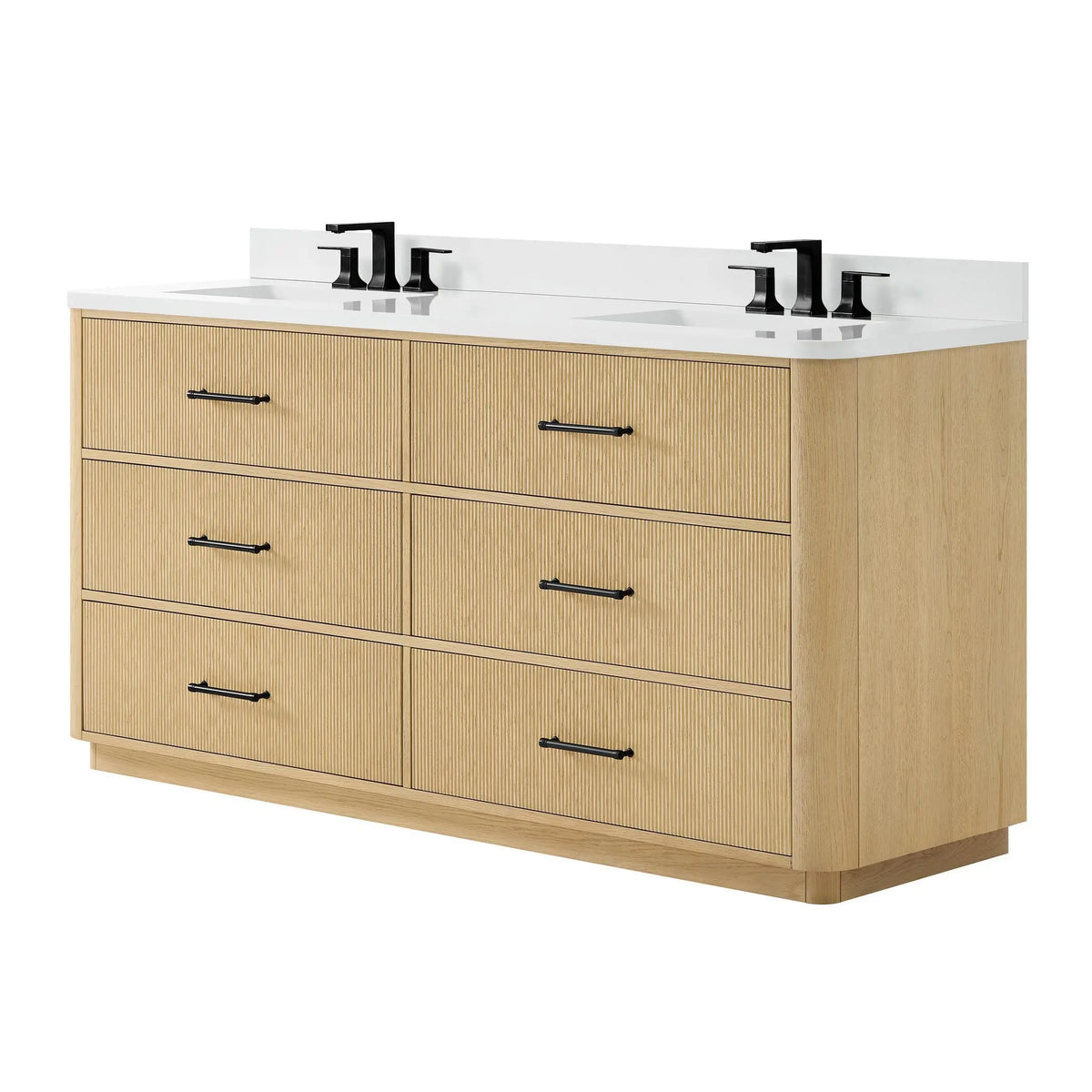72" Francesca Double Bathroom Vanity Scandinavian Oak Matte Black Trim by wyndham View 20