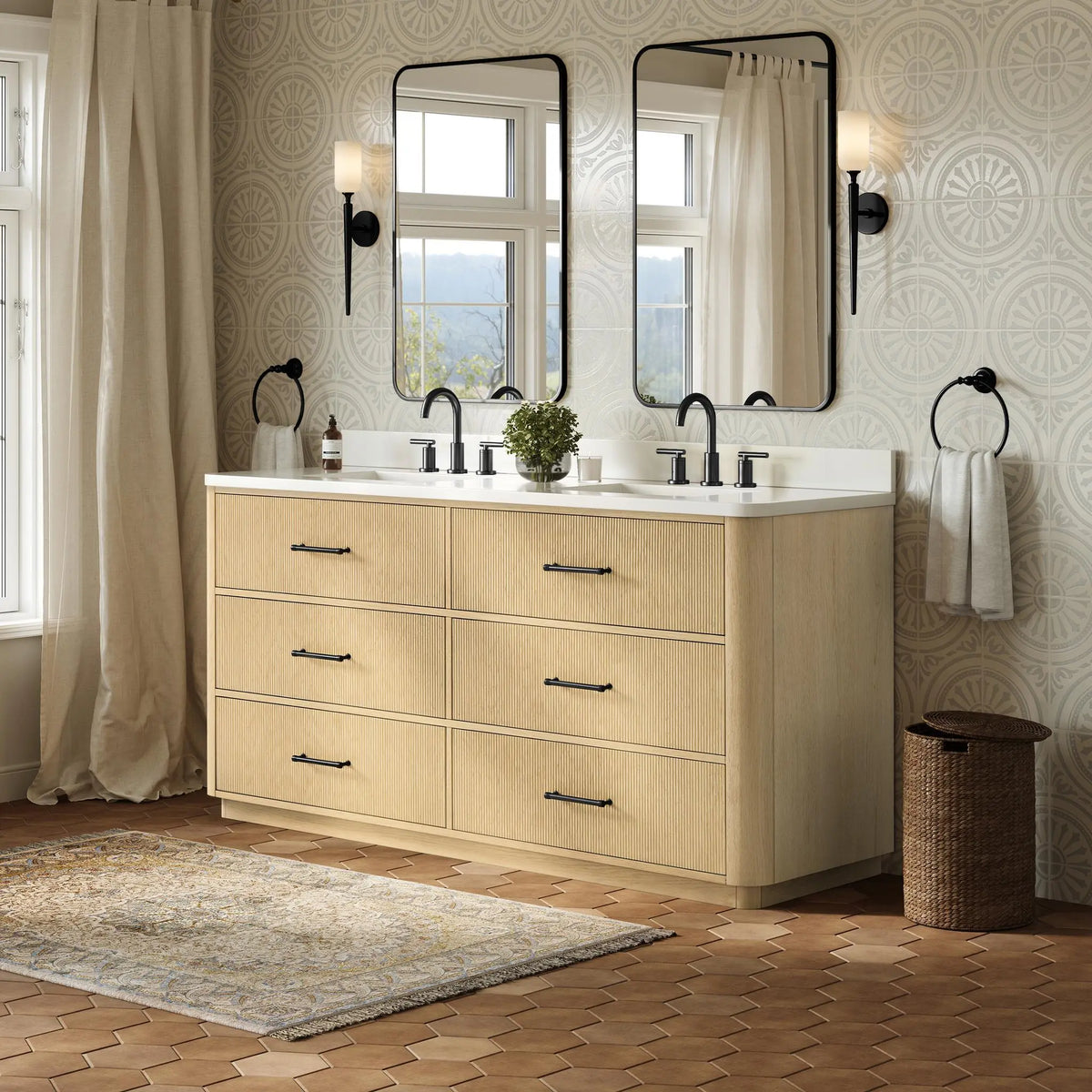 72" Francesca Double Bathroom Vanity Scandinavian Oak Matte Black Trim by wyndham View 17