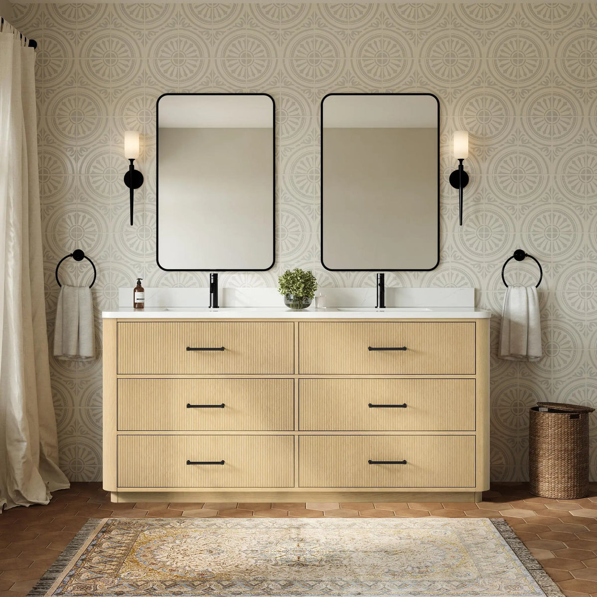 72" Francesca Double Bathroom Vanity Scandinavian Oak Matte Black Trim by wyndham View 4