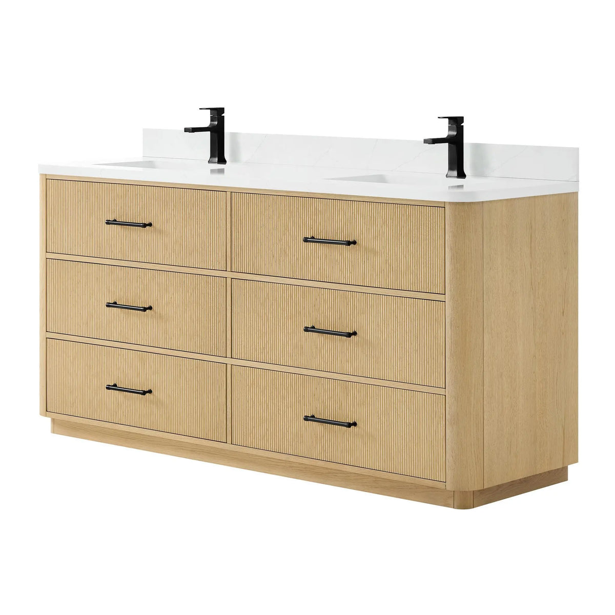 72" Francesca Double Bathroom Vanity Scandinavian Oak Matte Black Trim by wyndham View 5
