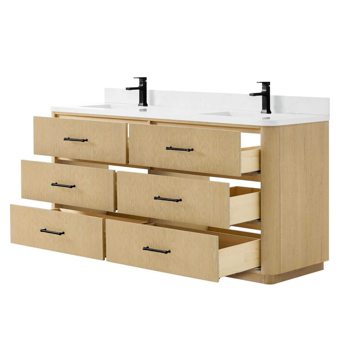 72" Francesca Double Bathroom Vanity Scandinavian Oak Matte Black Trim by wyndham View 3