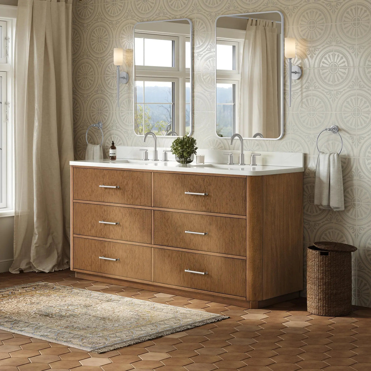 72" Francesca Double Bathroom Vanity Toasted Walnut Brushed Nickel Trim by wyndham View 7