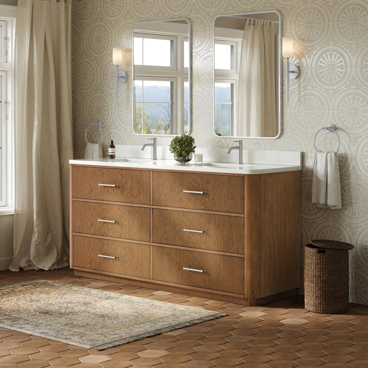 72" Francesca Double Bathroom Vanity Toasted Walnut Brushed Nickel Trim by wyndham View 2