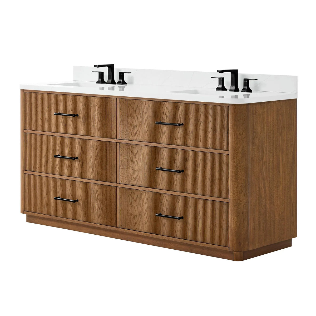 72" Francesca Double Bathroom Vanity Toasted Walnut Matte Black Trim by wyndham View 10