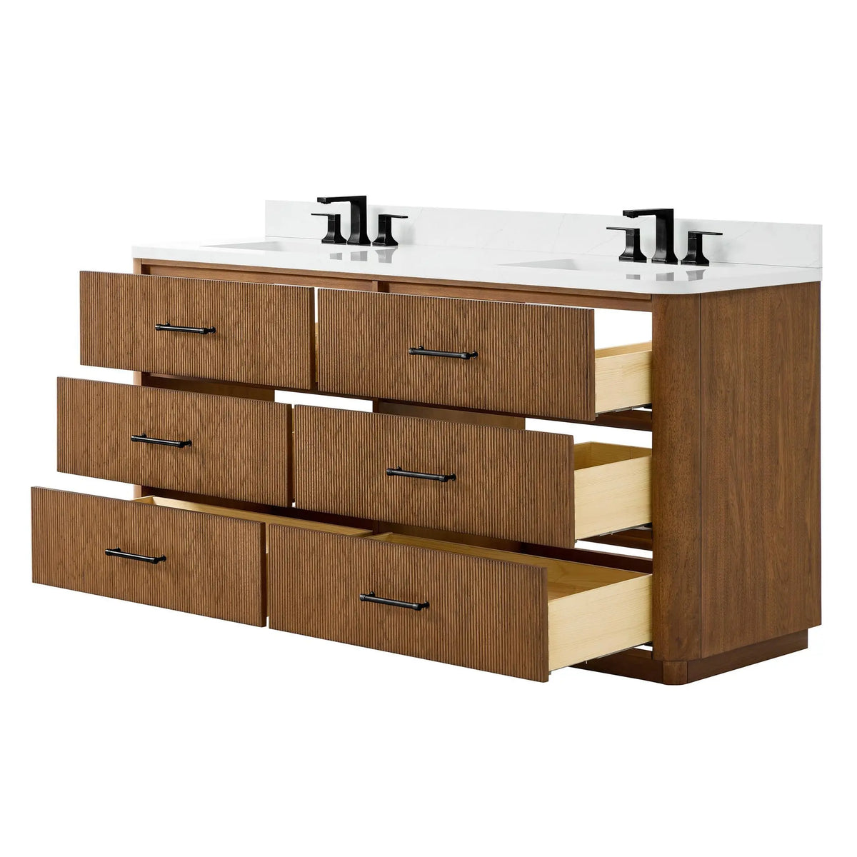 72" Francesca Double Bathroom Vanity Toasted Walnut Matte Black Trim by wyndham View 8