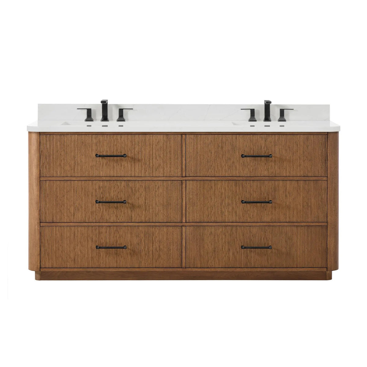 72" Francesca Double Bathroom Vanity Toasted Walnut Matte Black Trim by wyndham View 6