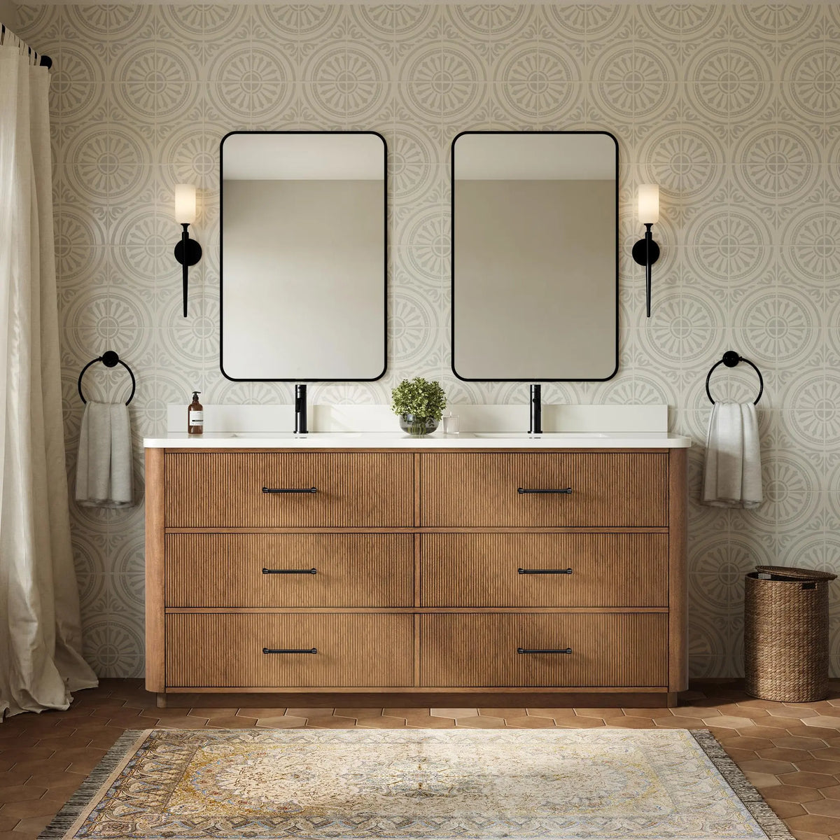 72" Francesca Double Bathroom Vanity Toasted Walnut Matte Black Trim by wyndham View 14