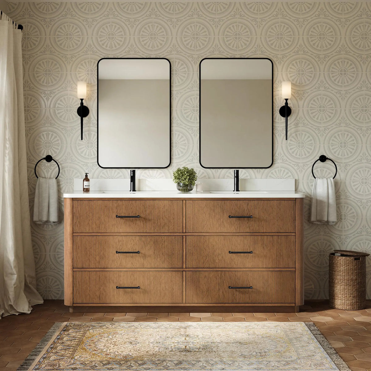 72" Francesca Double Bathroom Vanity Toasted Walnut Matte Black Trim by wyndham View 4