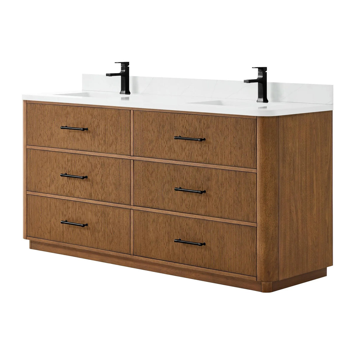 72" Francesca Double Bathroom Vanity Toasted Walnut Matte Black Trim by wyndham View 5