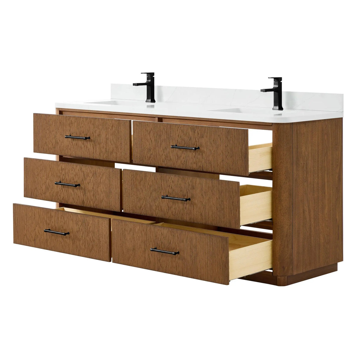 72" Francesca Double Bathroom Vanity Toasted Walnut Matte Black Trim by wyndham View 3