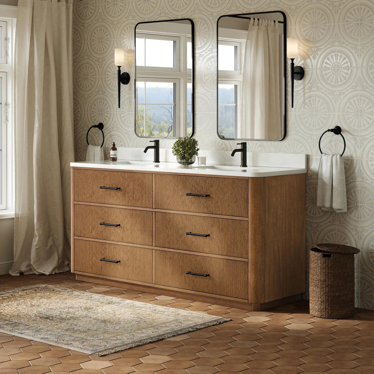 72" Francesca Double Bathroom Vanity Toasted Walnut Matte Black Trim by wyndham View 2