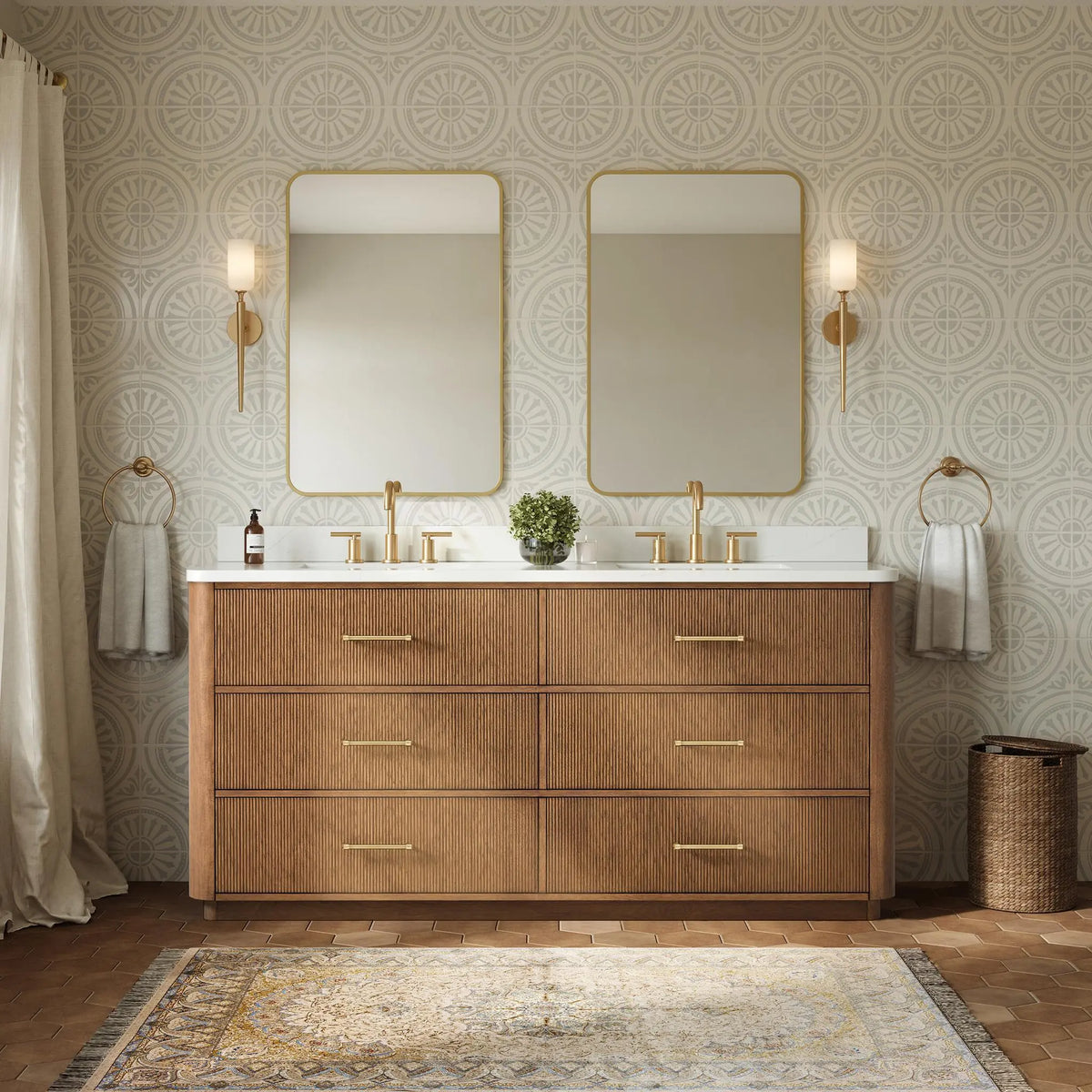 72" Francesca Double Bathroom Vanity Toasted Walnut Satin Bronze Trim by wyndham View 9