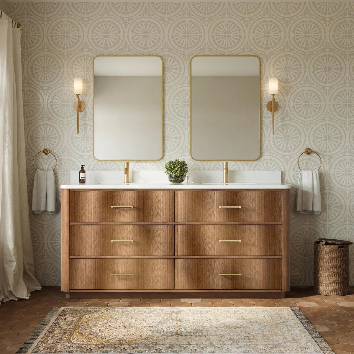 72" Francesca Double Bathroom Vanity Toasted Walnut Satin Bronze Trim by wyndham View 4
