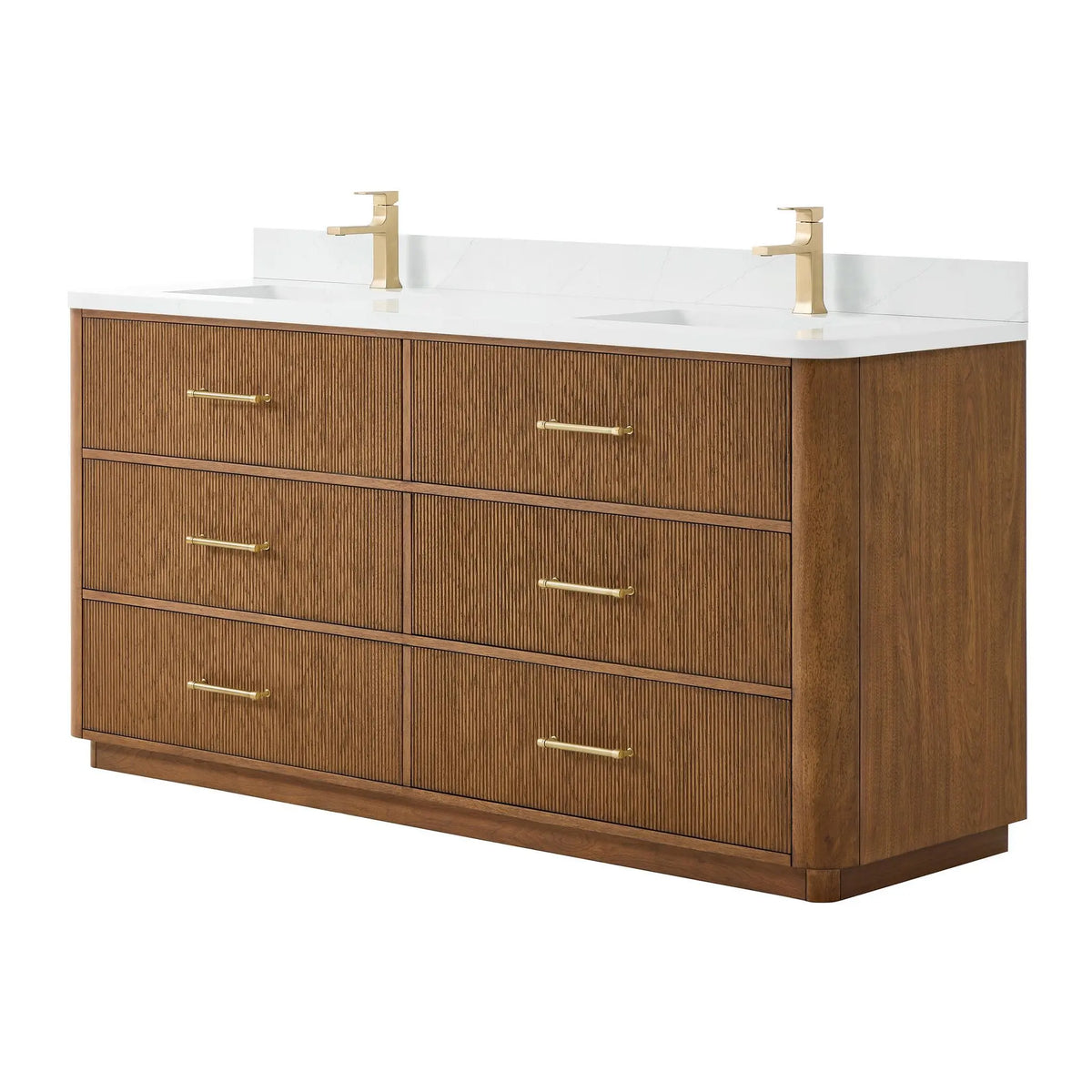 72" Francesca Double Bathroom Vanity Toasted Walnut Satin Bronze Trim by wyndham View 5