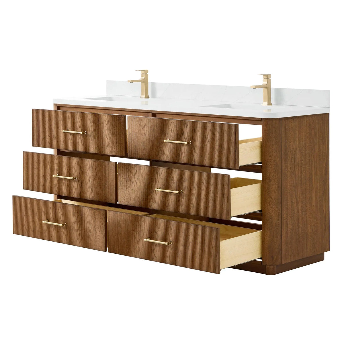 72" Francesca Double Bathroom Vanity Toasted Walnut Satin Bronze Trim by wyndham View 3