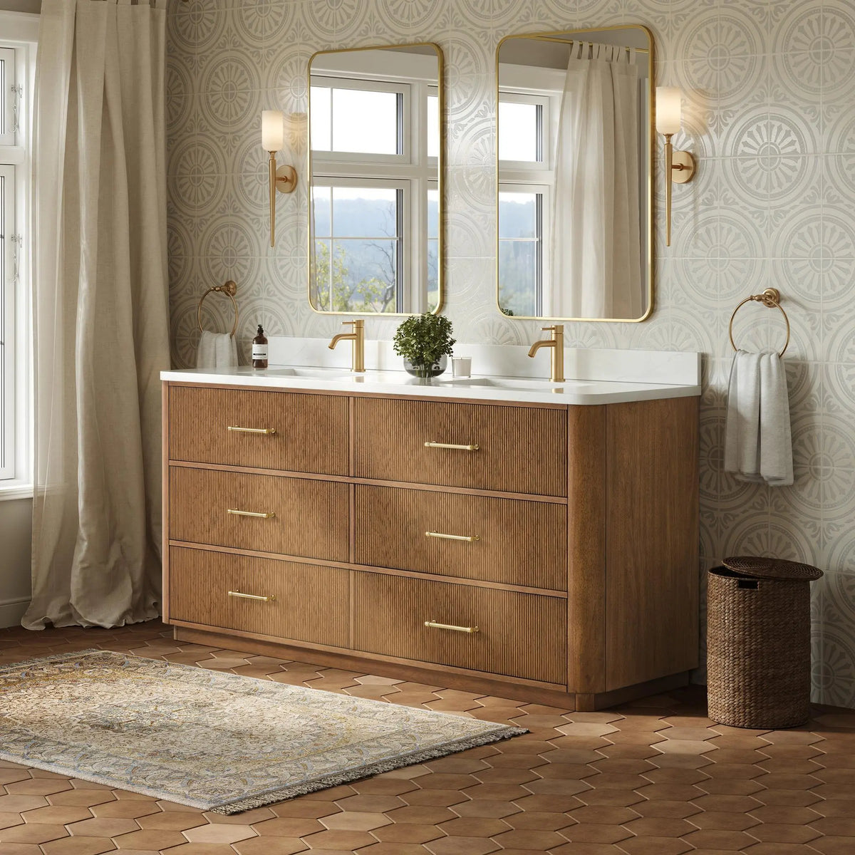 72" Francesca Double Bathroom Vanity Toasted Walnut Satin Bronze Trim by wyndham View 2