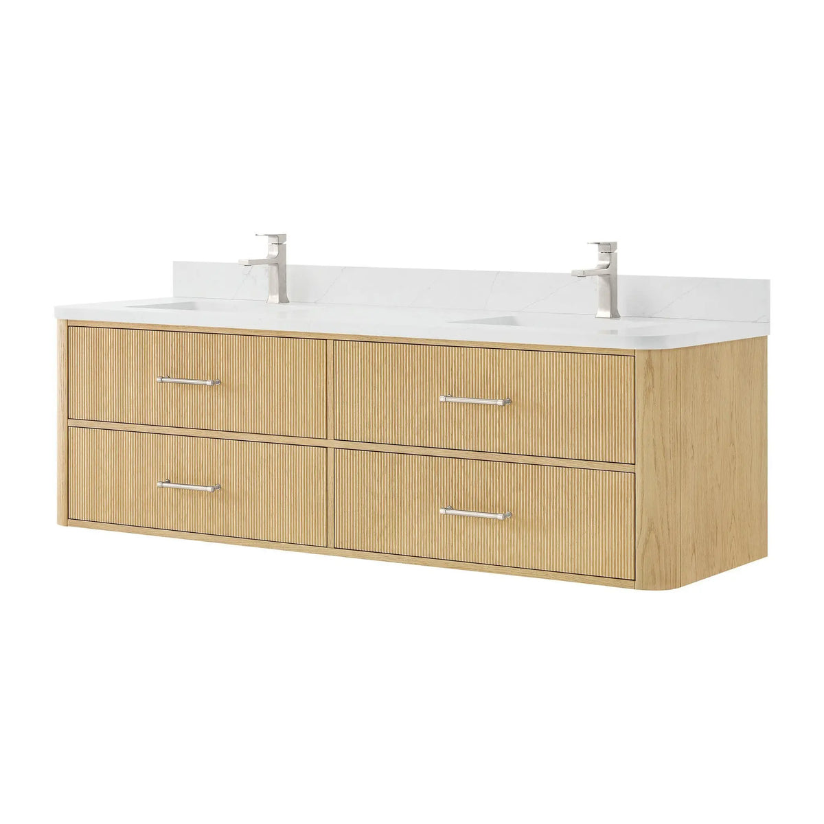 72" Francesca Double Wall Mounted Bathroom Vanity Scandinavian Oak Brushed Nickel Trim by wyndham View 5