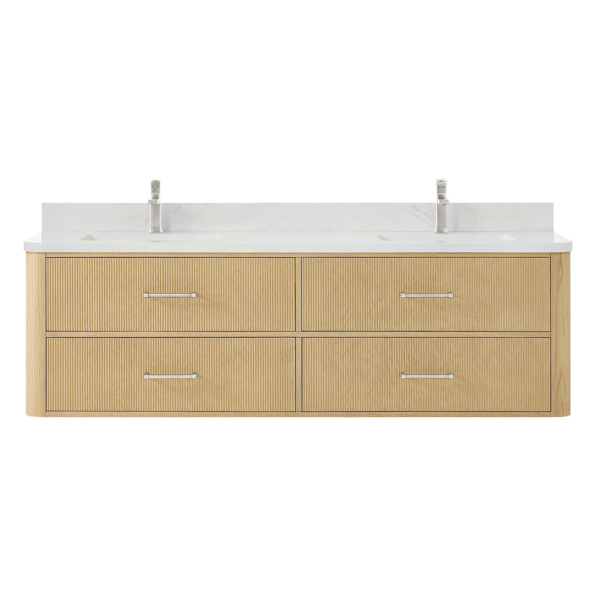 72" Francesca Double Wall Mounted Bathroom Vanity Scandinavian Oak Brushed Nickel Trim by wyndham View 1