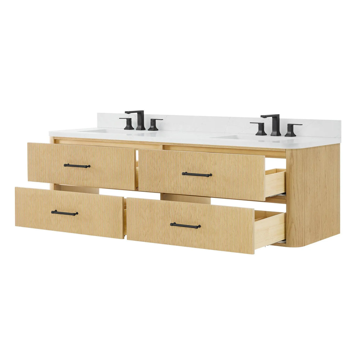 72" Francesca Double Wall Mounted Bathroom Vanity Scandinavian Oak Matte Black Trim by wyndham View 8