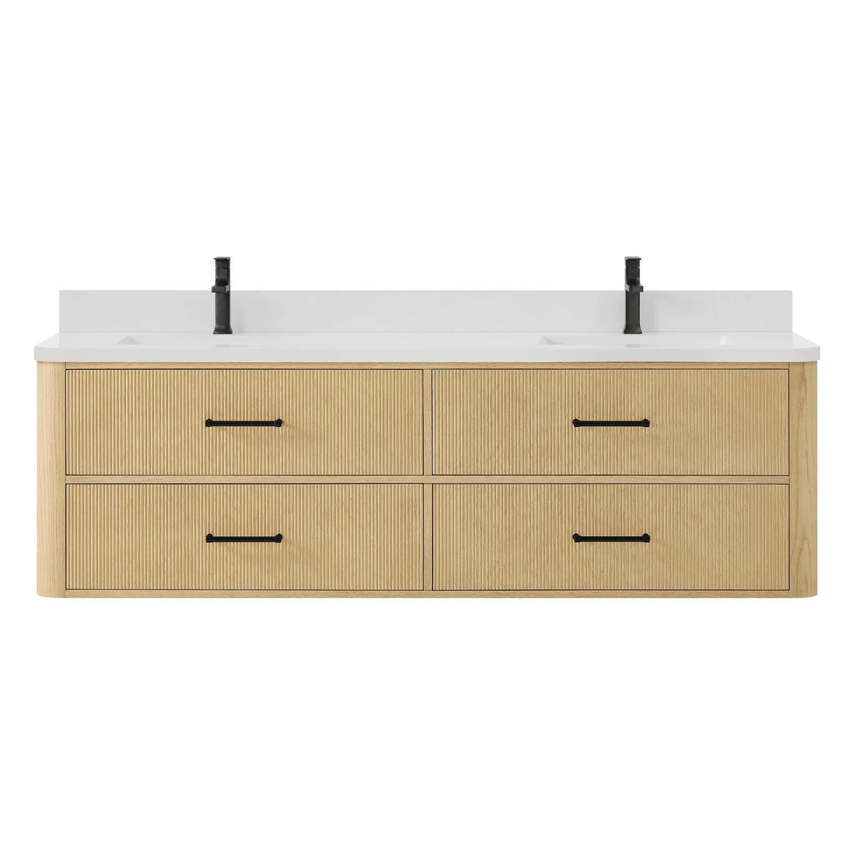 72" Francesca Double Wall Mounted Bathroom Vanity Scandinavian Oak Matte Black Trim by wyndham View 11