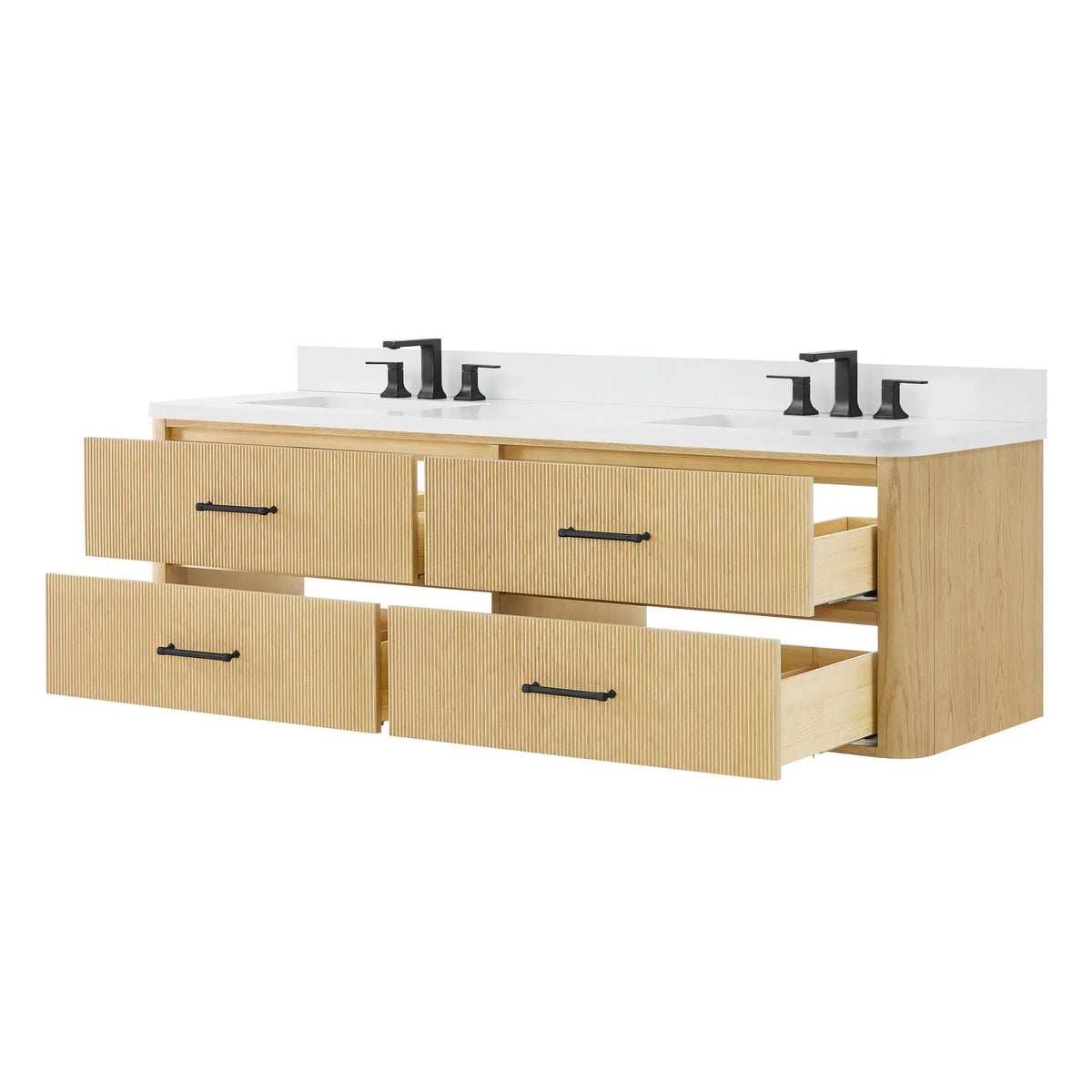 72" Francesca Double Wall Mounted Bathroom Vanity Scandinavian Oak Matte Black Trim by wyndham View 18