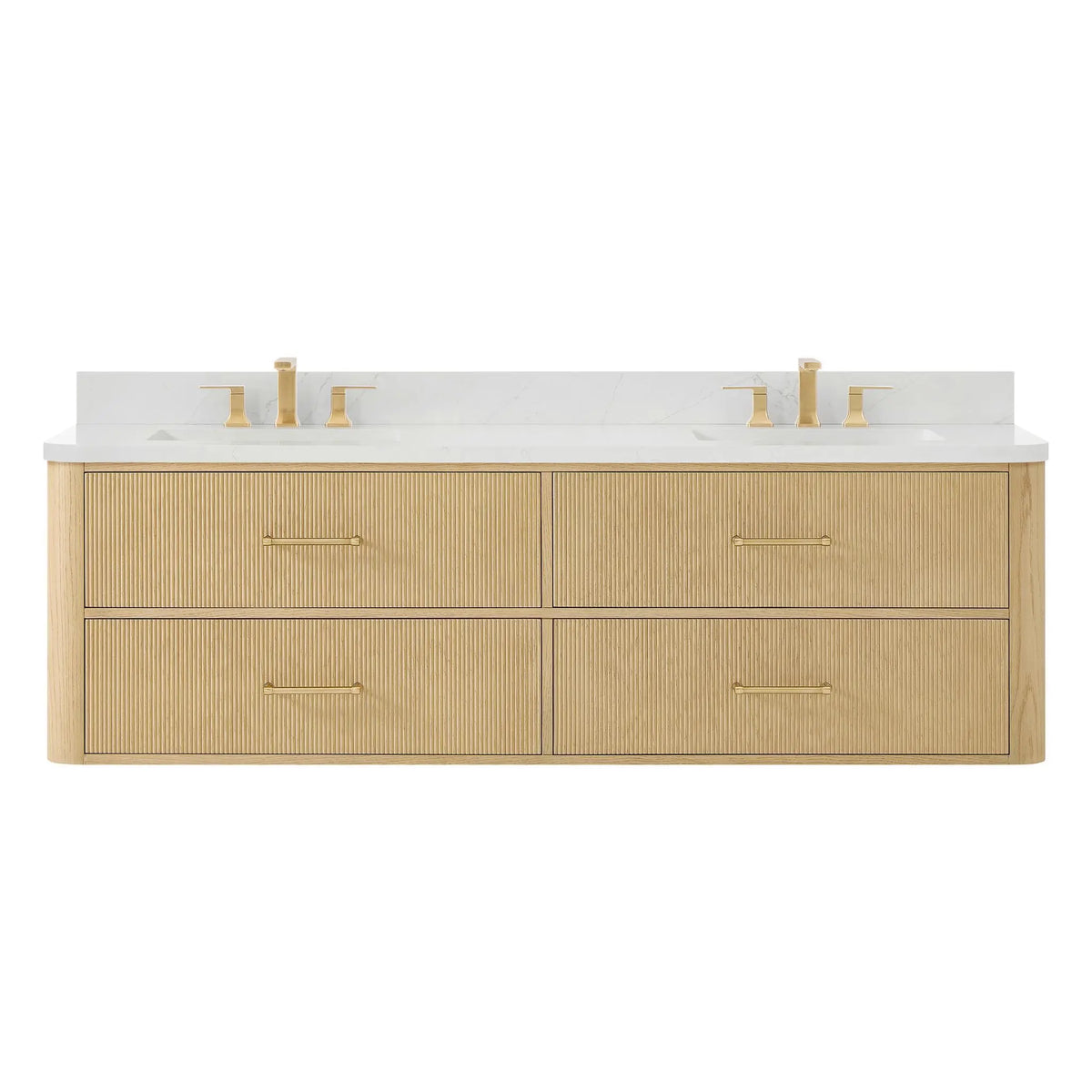 72" Francesca Double Wall Mounted Bathroom Vanity Scandinavian Oak Satin Bronze Trim by wyndham View 6