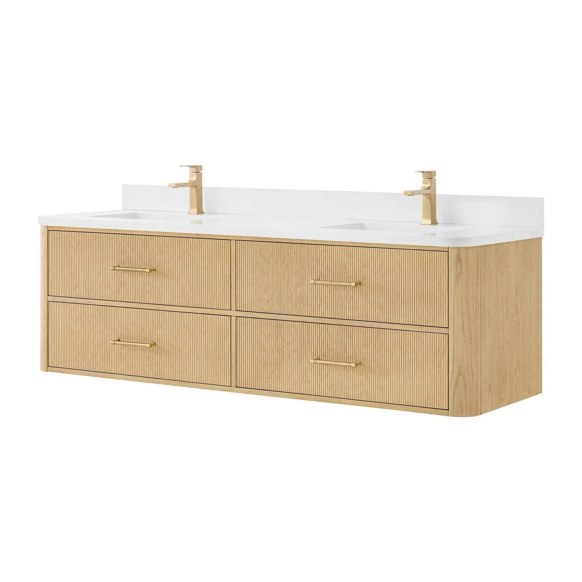 72" Francesca Double Wall Mounted Bathroom Vanity Scandinavian Oak Satin Bronze Trim by wyndham View 15