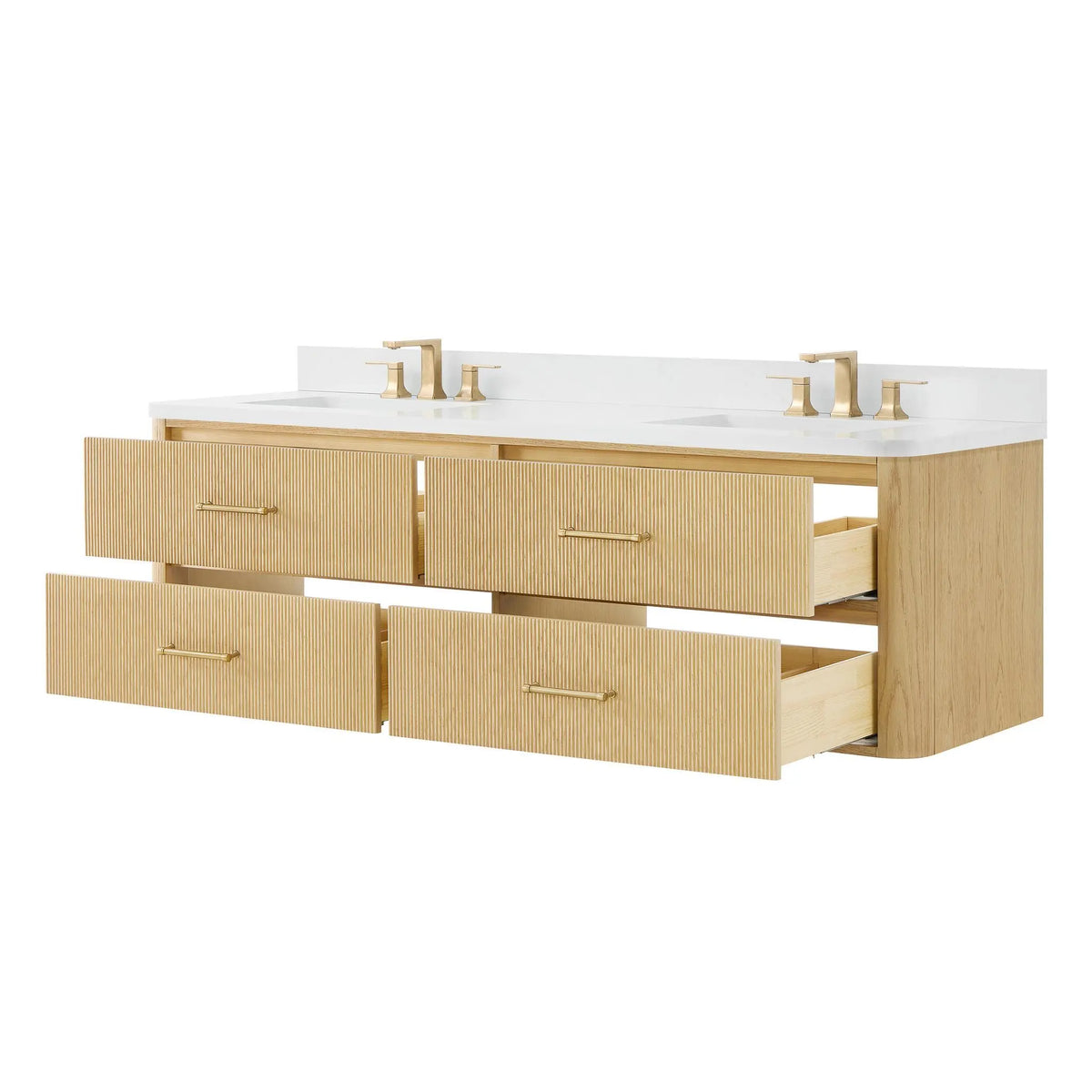 72" Francesca Double Wall Mounted Bathroom Vanity Scandinavian Oak Satin Bronze Trim by wyndham View 18