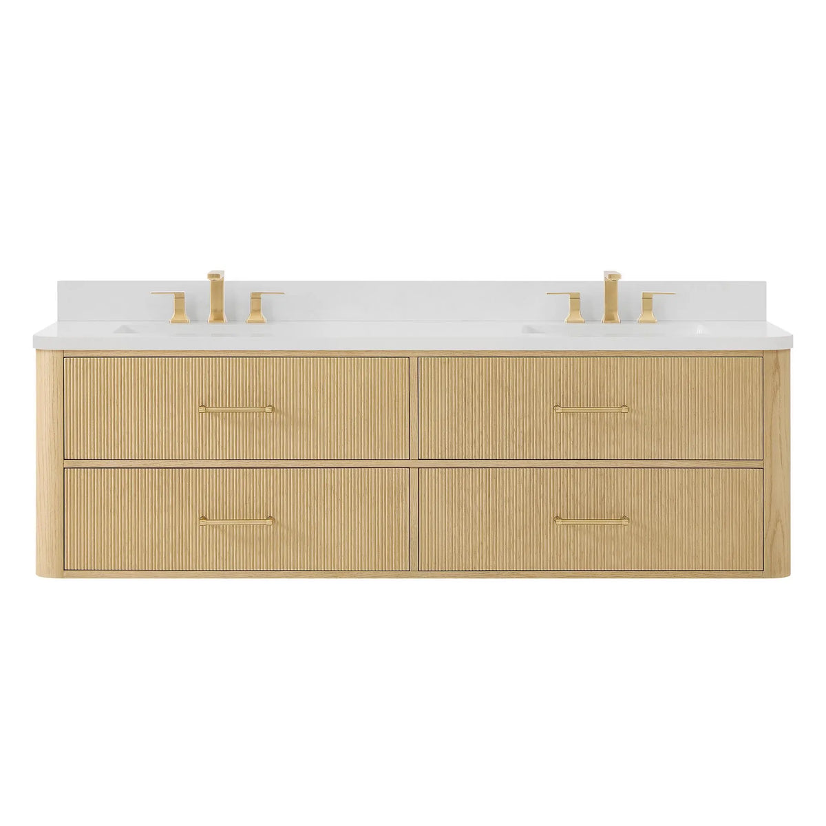 72" Francesca Double Wall Mounted Bathroom Vanity Scandinavian Oak Satin Bronze Trim by wyndham View 16