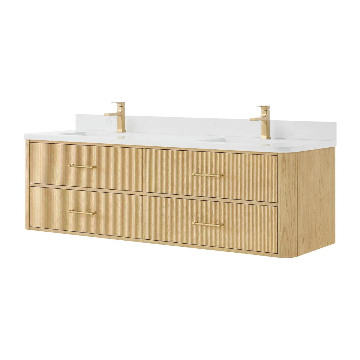 72" Francesca Double Wall Mounted Bathroom Vanity Scandinavian Oak Satin Bronze Trim by wyndham View 5