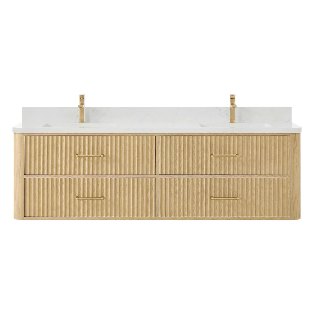 72" Francesca Double Wall Mounted Bathroom Vanity Scandinavian Oak Satin Bronze Trim by wyndham View 1