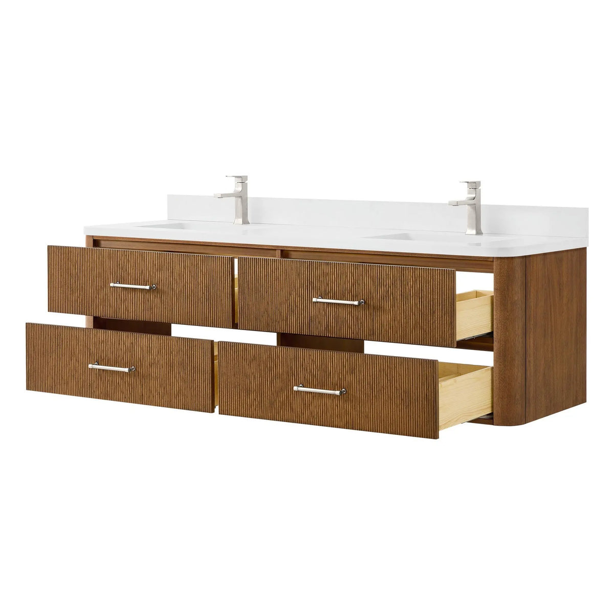 72" Francesca Double Wall Mounted Bathroom Vanity Toasted Walnut Brushed Nickel Trim by wyndham View 13