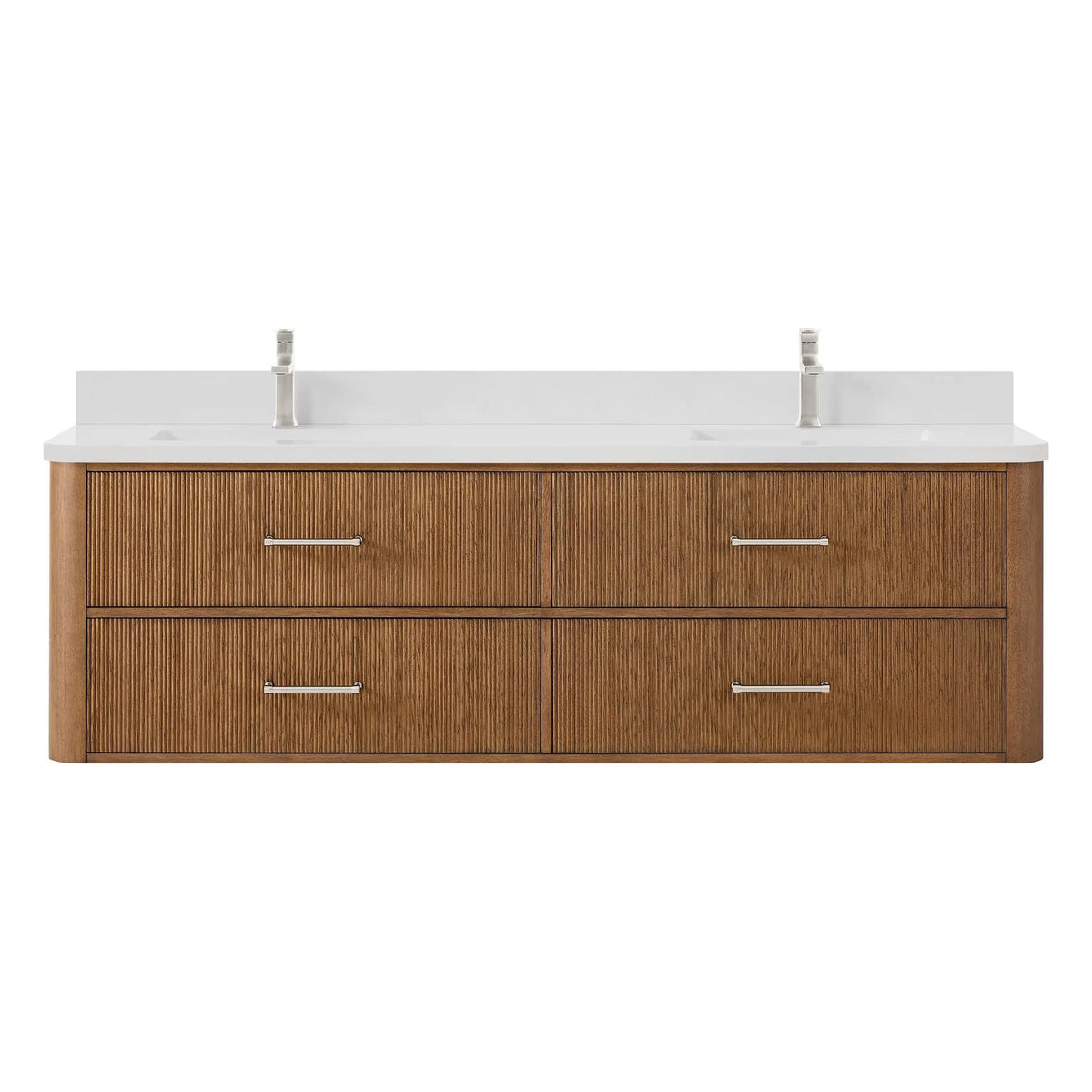 72" Francesca Double Wall Mounted Bathroom Vanity Toasted Walnut Brushed Nickel Trim by wyndham View 11